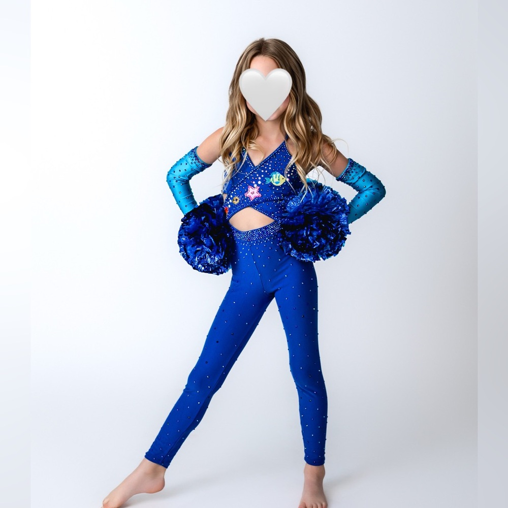 Girls blue under the sea fish custom dance costume unitard - Picture 2 of 7